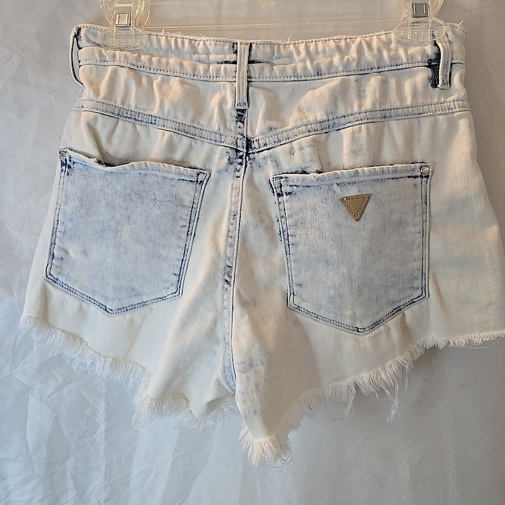 Guess Towel Bleached Denim Shorts Distressed Acid Wash Rough Hem Sz 28 Y2K 90s - Picture 8 of 16